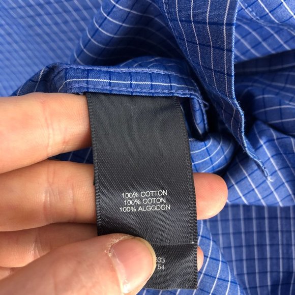 Kenneth Cole Reaction Men's Size Large Blue White Plaid Button Down Shirt - Picture 9 of 10